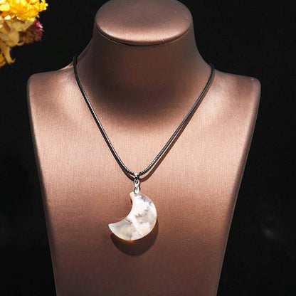 Flower Agate Crystal Moon Pendant Necklaces GEMROCKY-Jewelry-GEMROCKY