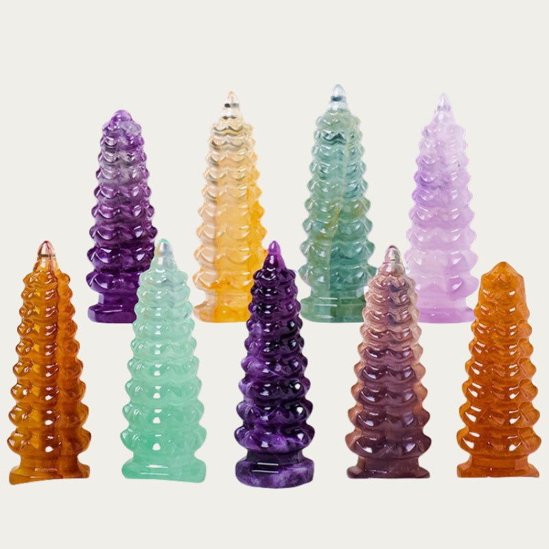 Fluorite Crystal 9 Layer Small Wenchang Tower GEMROCKY-Decoration-GEMROCKY