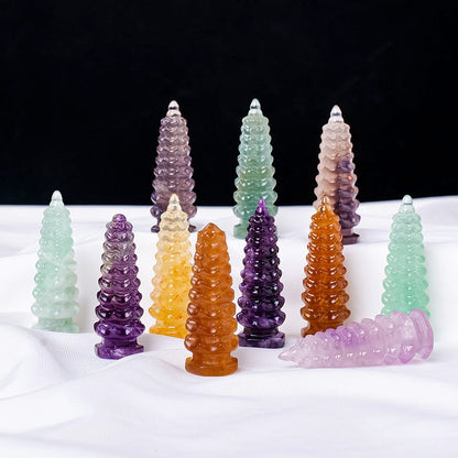 Fluorite Crystal 9 Layer Small Wenchang Tower GEMROCKY-Decoration-GEMROCKY