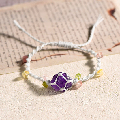 High Quality Crystal Raw Stone Rope Net Pocket Braided Bracelet GEMROCKY-Jewelry-Amethyst-White Rope-GEMROCKY