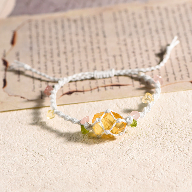 High Quality Crystal Raw Stone Rope Net Pocket Braided Bracelet GEMROCKY-Jewelry-Citrine-White Rope-GEMROCKY