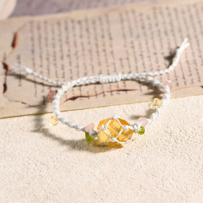 High Quality Crystal Raw Stone Rope Net Pocket Braided Bracelet GEMROCKY-Jewelry-Citrine-White Rope-GEMROCKY