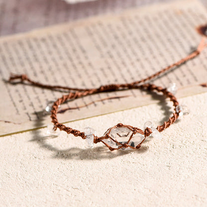 High Quality Crystal Raw Stone Rope Net Pocket Braided Bracelet GEMROCKY-Jewelry-Herkimer Diamond-Brown Rope-GEMROCKY