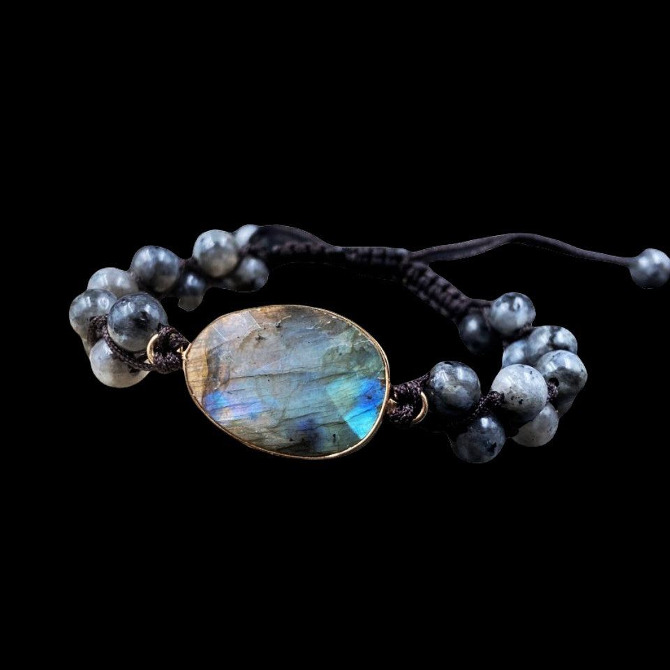 Larvikite Bead Labradorite Woven Adjustable Bracelets GEMROCKY-Jewelry-GEMROCKY