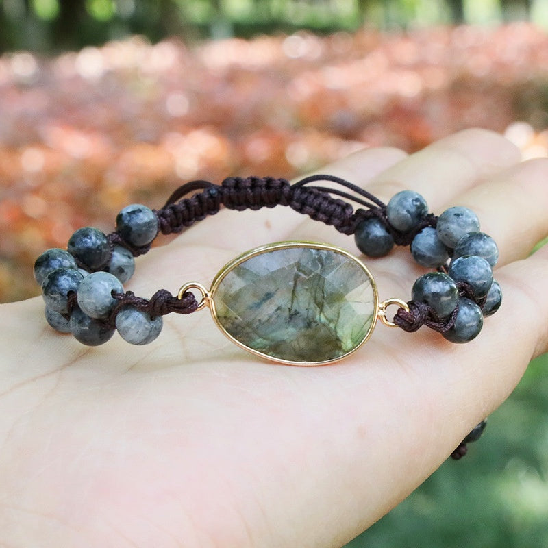 Larvikite Bead Labradorite Woven Adjustable Bracelets GEMROCKY-Jewelry-GEMROCKY