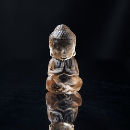 Mini Crystal Buddha Carving 1 Inch GEMROCKY-Carvings-Smoky Quartz-GEMROCKY