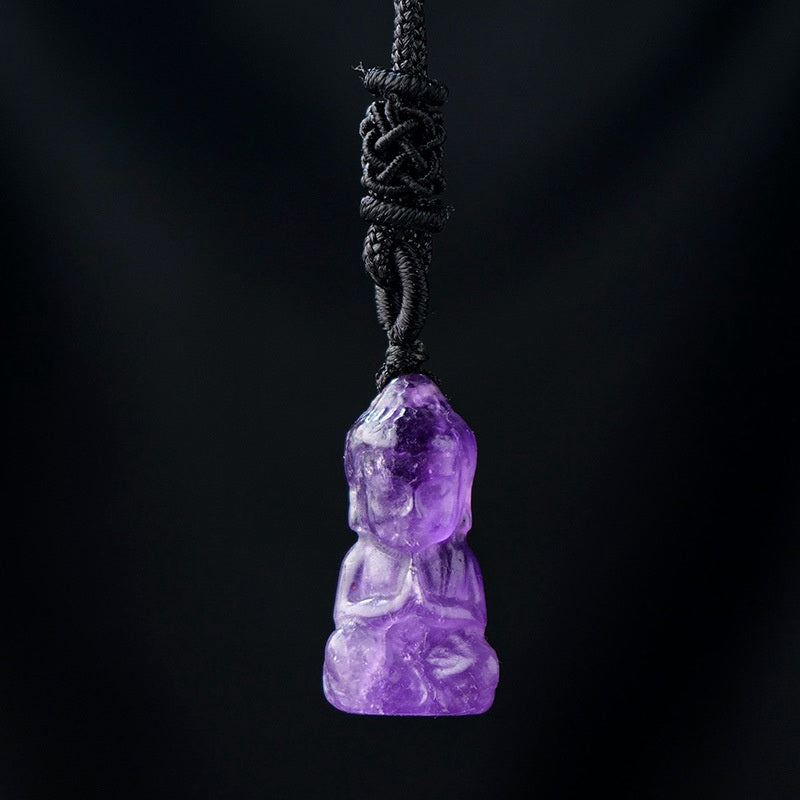 Mini Crystal Buddha Carving 1 Inch Pendant Necklace GEMROCKY-Jewelry-Amethyst-GEMROCKY