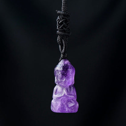 Mini Crystal Buddha Carving 1 Inch Pendant Necklace GEMROCKY-Jewelry-Amethyst-GEMROCKY