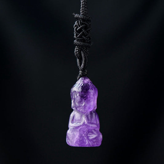 Mini Crystal Buddha Carving 1 Inch Pendant Necklace GEMROCKY-Jewelry-Amethyst-GEMROCKY