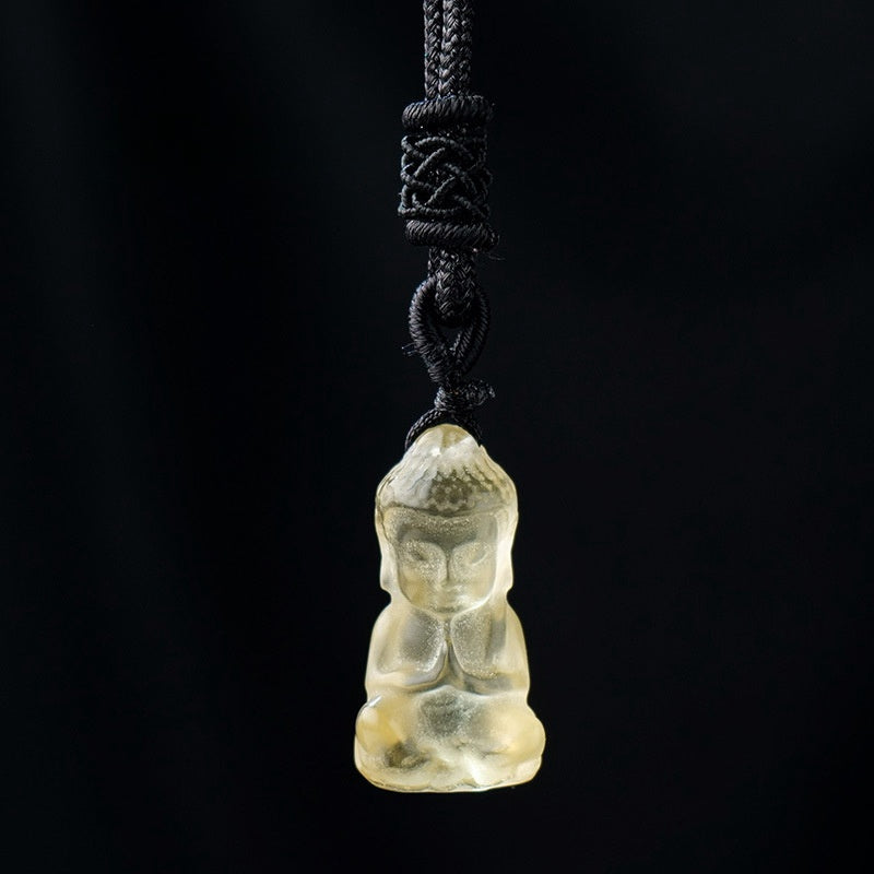 Mini Crystal Buddha Carving 1 Inch Pendant Necklace GEMROCKY-Jewelry-Citrine-GEMROCKY