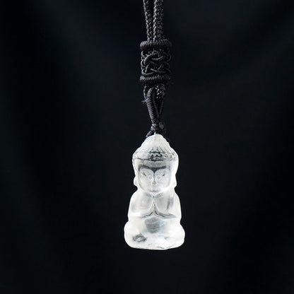 Mini Crystal Buddha Carving 1 Inch Pendant Necklace GEMROCKY-Jewelry-Clear Quartz-GEMROCKY