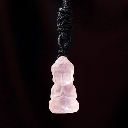 Mini Crystal Buddha Carving 1 Inch Pendant Necklace GEMROCKY-Jewelry-Rose Quartz-GEMROCKY