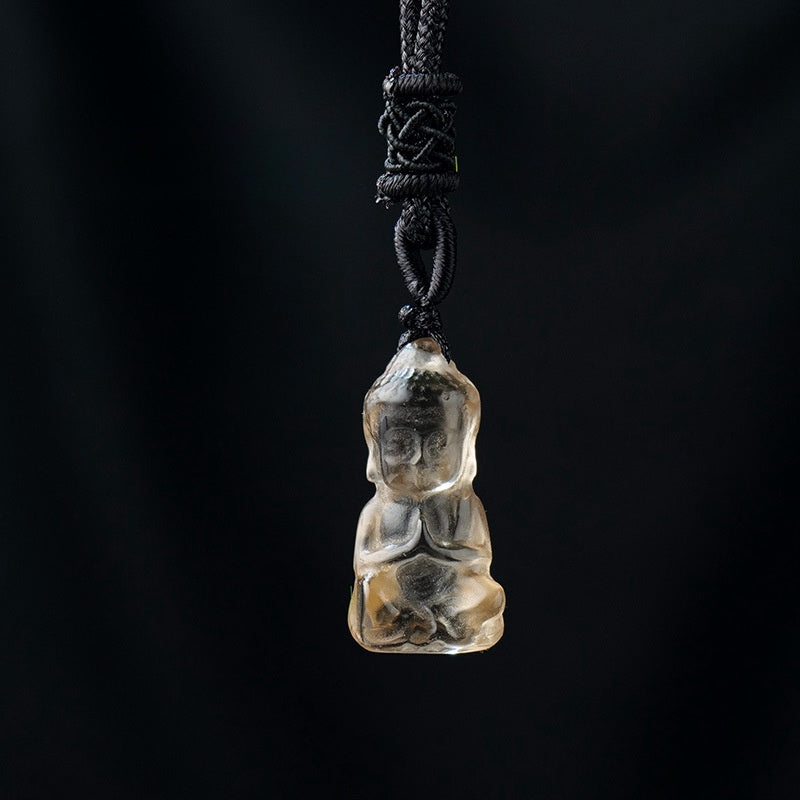 Mini Crystal Buddha Carving 1 Inch Pendant Necklace GEMROCKY-Jewelry-Smoky Quartz-GEMROCKY