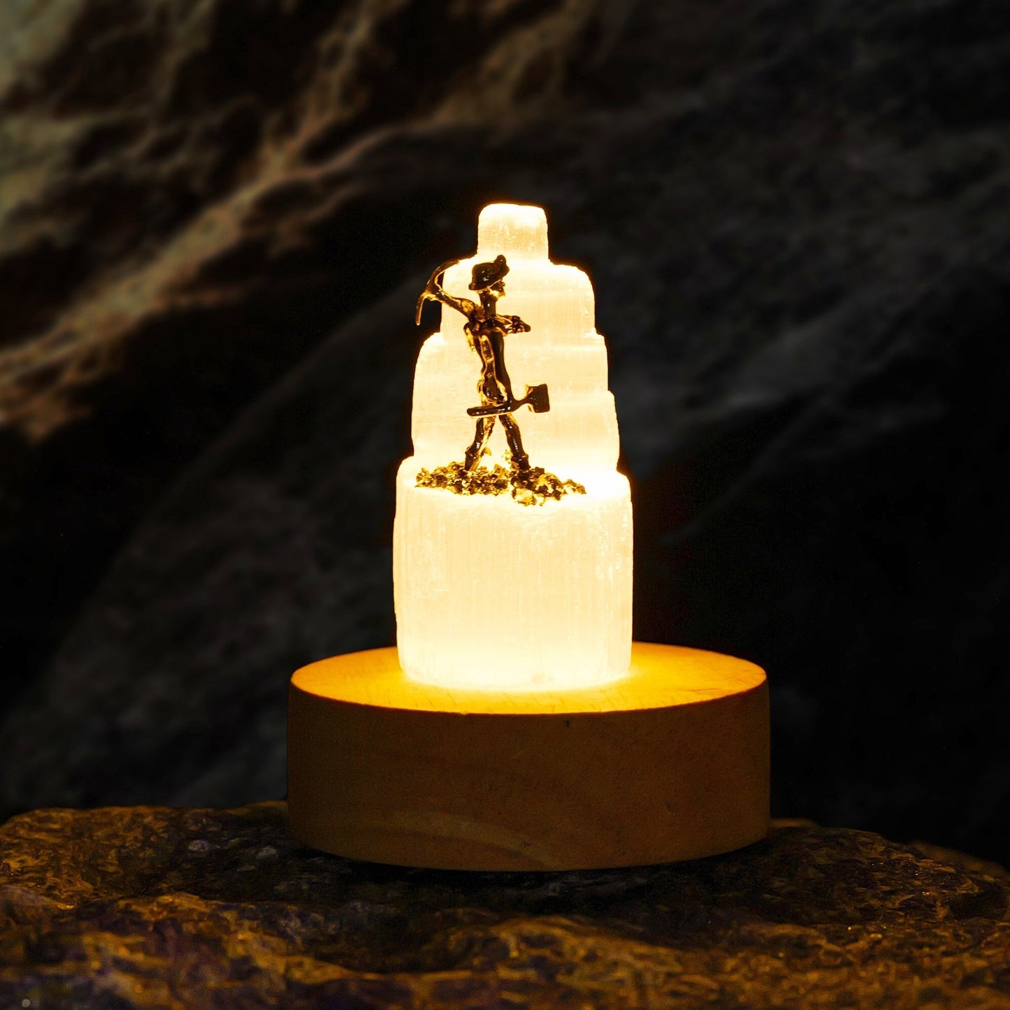 Moroccan Gypsum Selenite Tower Alloy Miner Decor Ornaments GEMROCKY-Tower+LED light base-