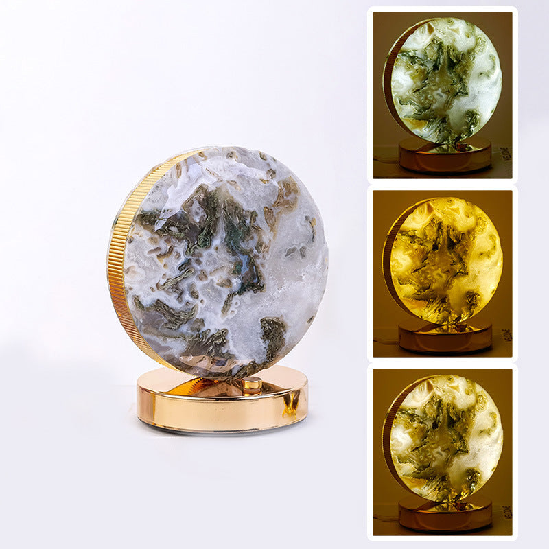 Natural Crystal Star Moon Ambient Light Home Decor Ornaments GEMROCKY-Decoration-Moss Agate (Round)-GEMROCKY