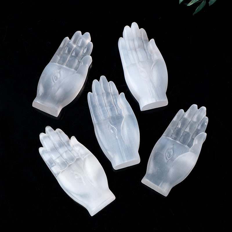 Natural Selenite Buddha Hand Carving Decor Ornaments GEMROCKY-Decoration-GEMROCKY