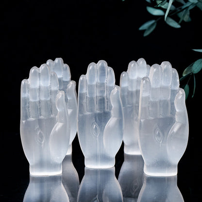 Natural Selenite Buddha Hand Carving Decor Ornaments GEMROCKY-Decoration-GEMROCKY