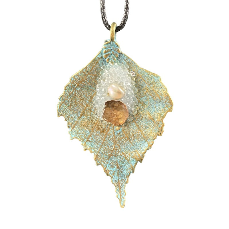 Pyrite Leaf Shape Rough Crystal Fashion Pendant Necklaces GEMROCKY-3-