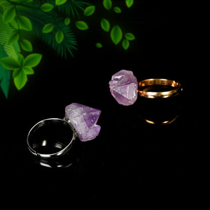 Rough Amethyst Teeth Golden Silver Color Crystal Openable Rings GEMROCKY-Jewelry-GEMROCKY