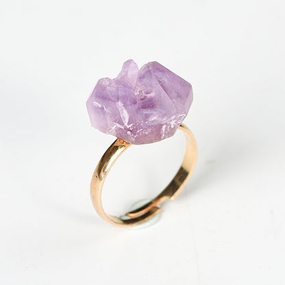 Rough Amethyst Teeth Golden Silver Color Crystal Openable Rings GEMROCKY-Jewelry-Golden Color-GEMROCKY