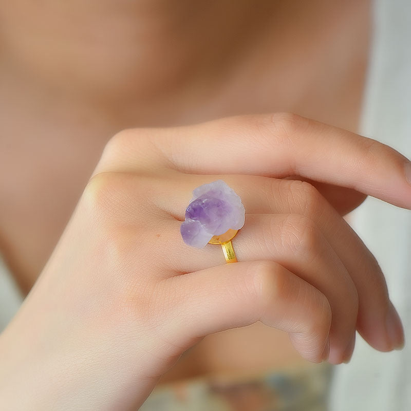 Rough Amethyst Teeth Golden Silver Color Crystal Openable Rings GEMROCKY-Jewelry-GEMROCKY