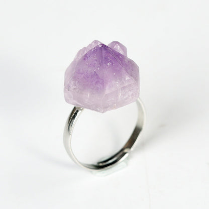 Rough Amethyst Teeth Golden Silver Color Crystal Openable Rings GEMROCKY-Jewelry-Silver Color-GEMROCKY