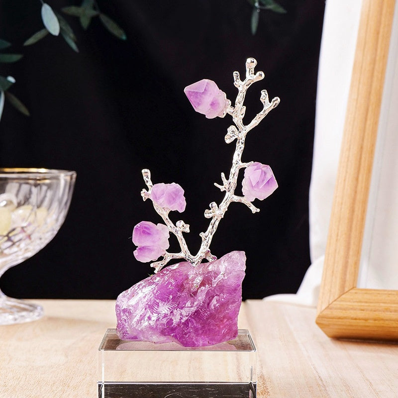 Rough Crystal Base Rough Amethyst Teeth Plum Tree Art Decor Ornaments GEMROCKY-Decoration-Amethyst-GEMROCKY