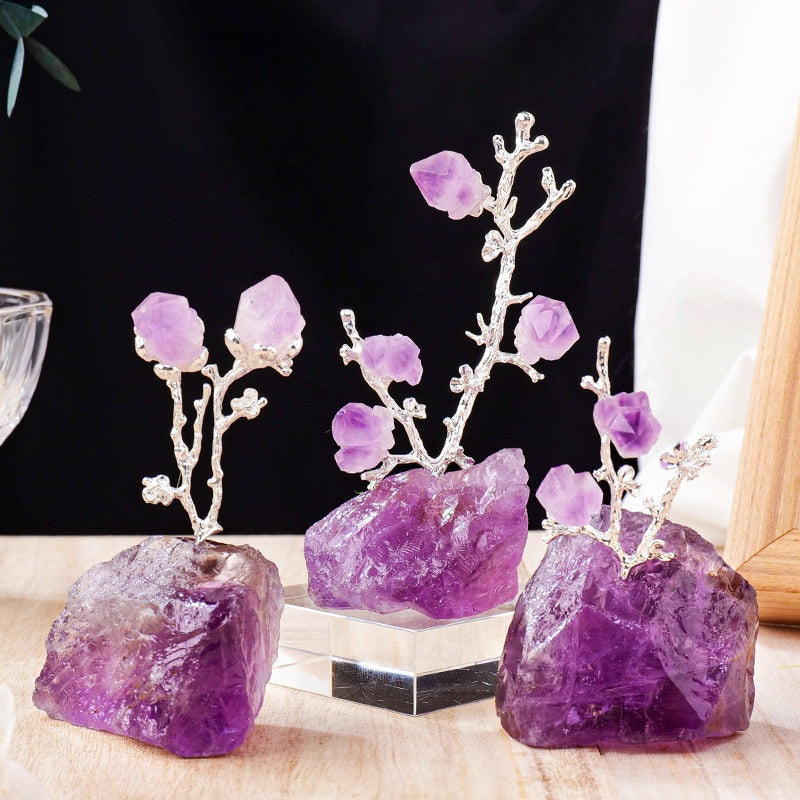 Rough Crystal Base Rough Amethyst Teeth Plum Tree Art Decor Ornaments GEMROCKY-Decoration-Amethyst 3pcs in 1 set-GEMROCKY