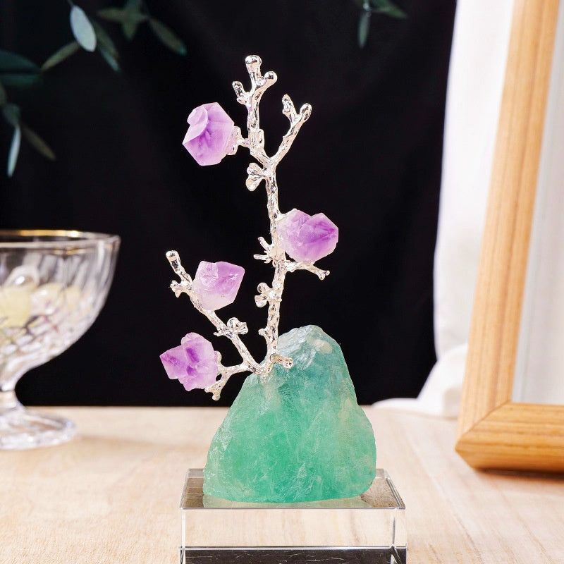 Rough Crystal Base Rough Amethyst Teeth Plum Tree Art Decor Ornaments GEMROCKY-Decoration-Green Fluorite-GEMROCKY