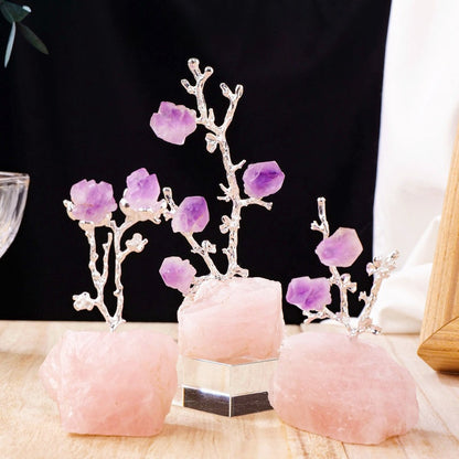 Rough Crystal Base Rough Amethyst Teeth Plum Tree Art Decor Ornaments GEMROCKY-Decoration-Rose Quartz 3pcs in 1 set-GEMROCKY