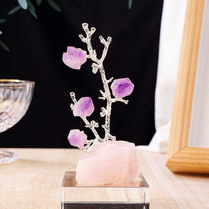 Rough Crystal Base Rough Amethyst Teeth Plum Tree Art Decor Ornaments GEMROCKY-Decoration-Rose Quartz-GEMROCKY