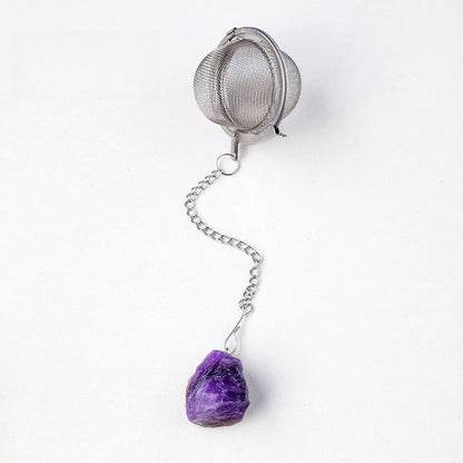 Rough Crystal Stone Copper Silver Color Stainless Steel Tea Fliter Set GEMROCKY-Jewelry-Amethyst-Silver Color-GEMROCKY