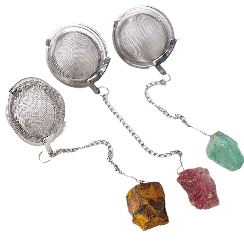 Rough Crystal Stone Copper Silver Color Stainless Steel Tea Fliter Set GEMROCKY-Jewelry-GEMROCKY