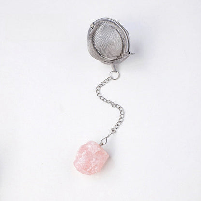 Rough Crystal Stone Copper Silver Color Stainless Steel Tea Fliter Set GEMROCKY-Jewelry-Rose Quartz-Silver Color-GEMROCKY