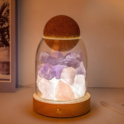 Rough Stone Diffuser Aromatherapy Bedside Wood Lamp Home Ornaments GEMROCKY-Decoration-Amethyst+Rose Quartz-GEMROCKY