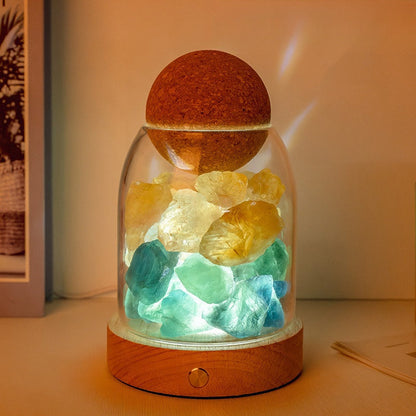 Rough Stone Diffuser Aromatherapy Bedside Wood Lamp Home Ornaments GEMROCKY-Decoration-Citrine+Green Fluorite-GEMROCKY