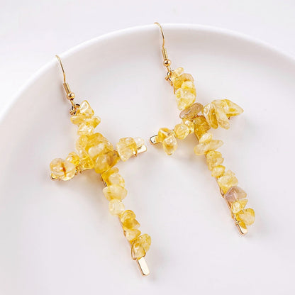 Saint Cross Crystal Chip Earrings GEMROCKY-Jewelry-Citrine Golden Color-GEMROCKY