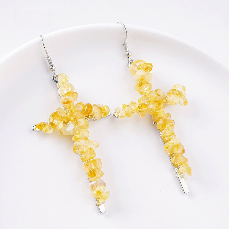 Saint Cross Crystal Chip Earrings GEMROCKY-Jewelry-Citrine Silver Color-GEMROCKY