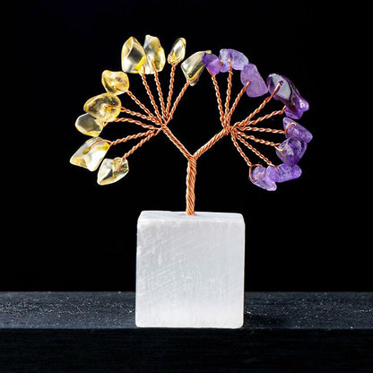 Selenite Base Crystal Chips Lucky Gem Trees GEMROCKY-Decoration-Citrine+Amethyst-GEMROCKY