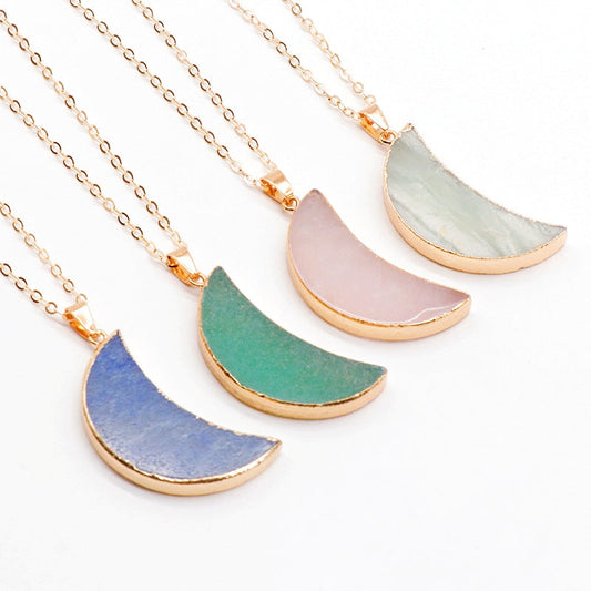 Semi-Precious Stone Crescent Moon Pendant Necklaces GEMROCKY-Jewelry-Amazonite-GEMROCKY