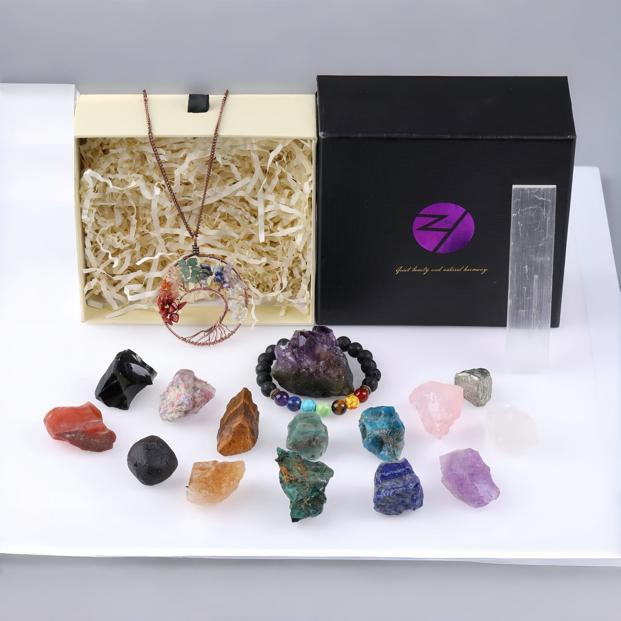 Seven Chakra 18pcs Crystal Stones Gift Box Meditation Set GEMROCKY-Decoration-GEMROCKY