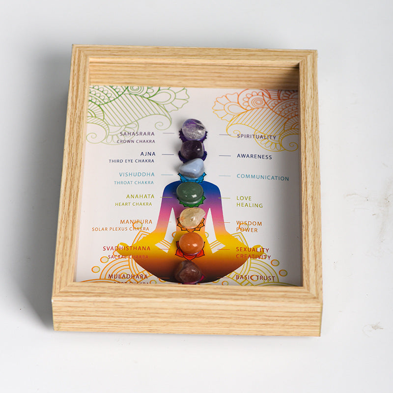 Seven Chakra Crystal Tumbles Wooden Photo Frame Home Ornaments GEMROCKY-Decoration-GEMROCKY