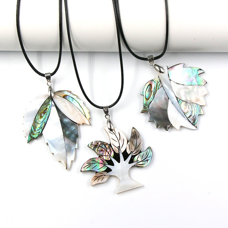 Shiny Abalone Shell Life Tree Leaf Pendant Necklaces GEMROCKY-Jewelry-1-GEMROCKY