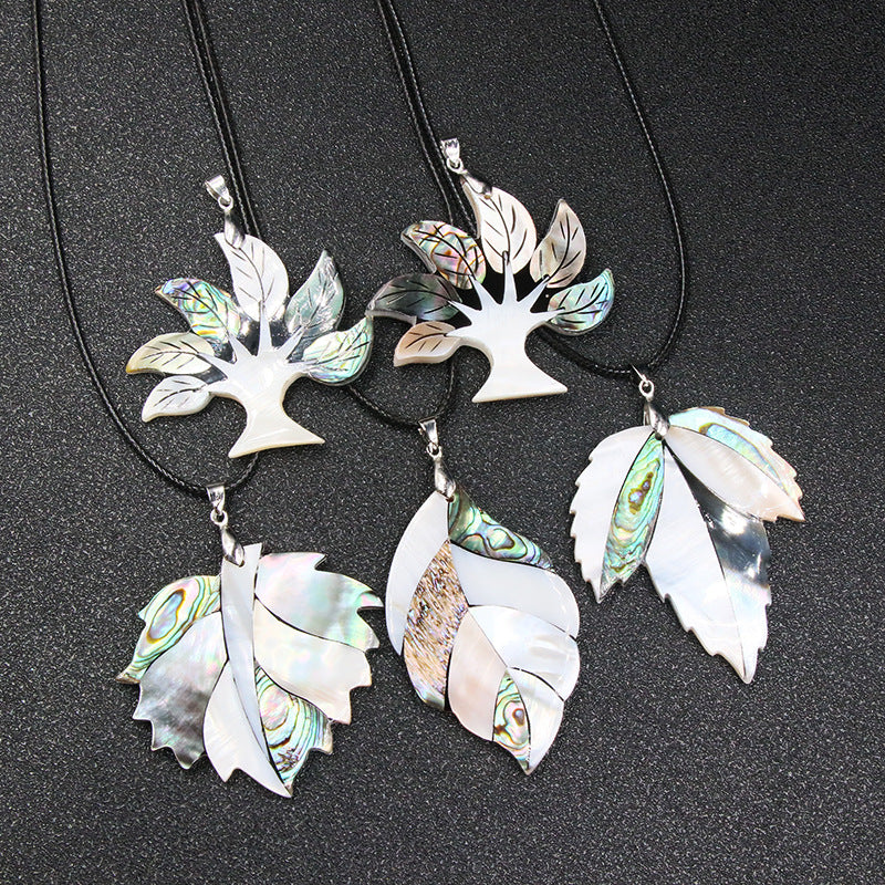 Shiny Abalone Shell Life Tree Leaf Pendant Necklaces GEMROCKY-Jewelry-1-GEMROCKY