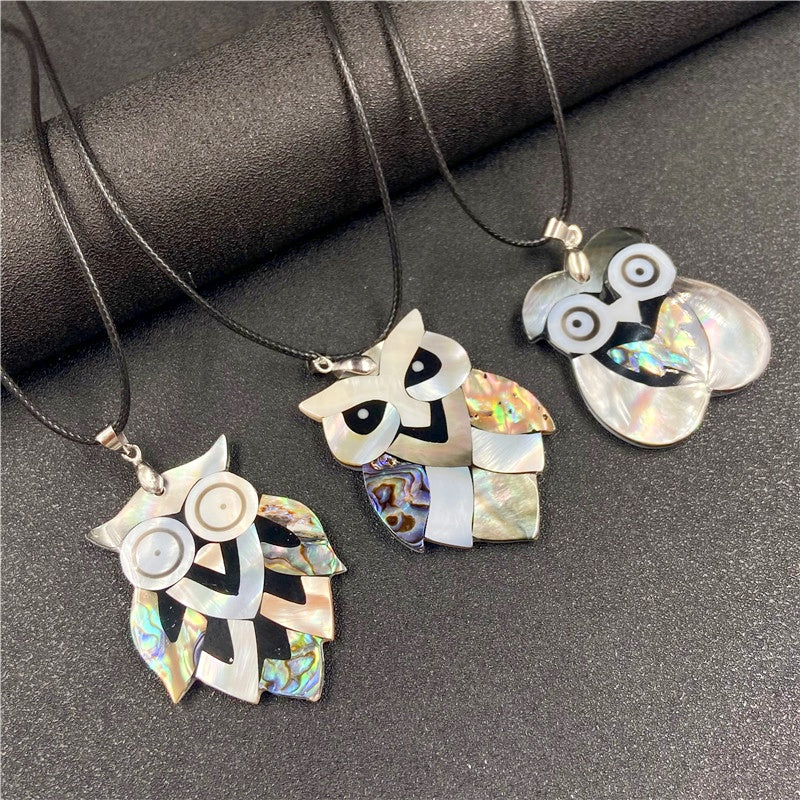 Shiny Abalone Shell Owl Creative Pendant Necklaces GEMROCKY-1-