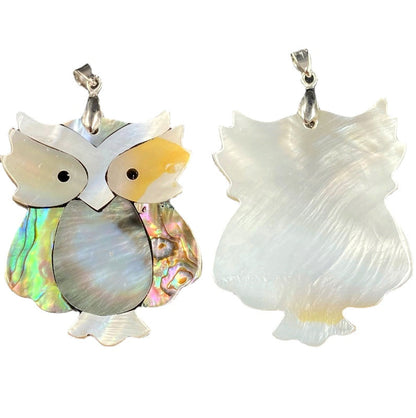 Shiny Abalone Shell Owl Creative Pendant Necklaces GEMROCKY-1-