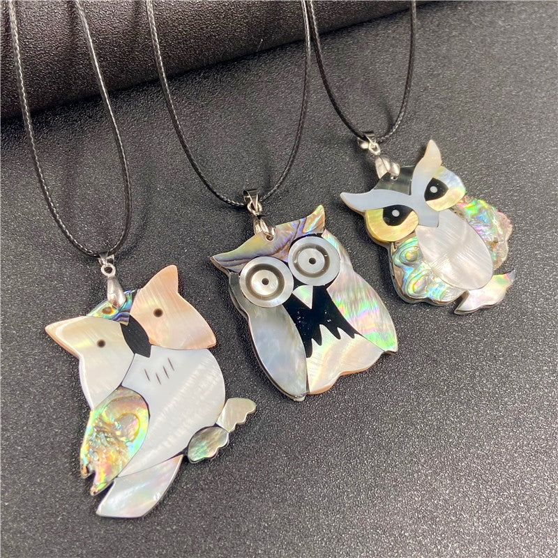 Shiny Abalone Shell Owl Creative Pendant Necklaces GEMROCKY-1-