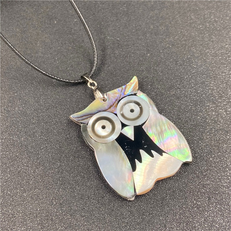 Shiny Abalone Shell Owl Creative Pendant Necklaces GEMROCKY-10-