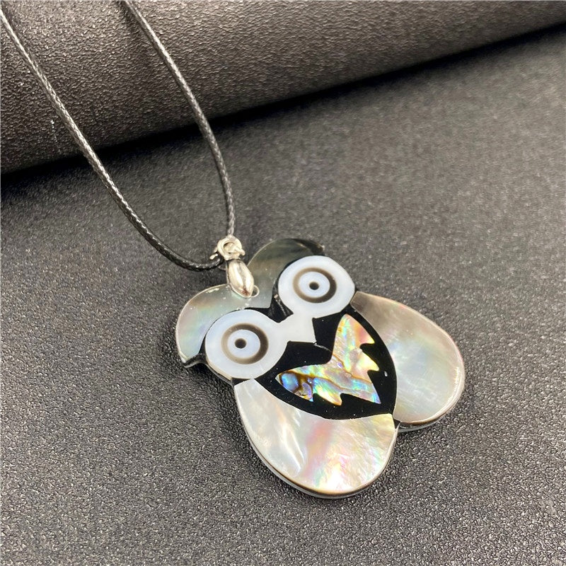 Shiny Abalone Shell Owl Creative Pendant Necklaces GEMROCKY-3-