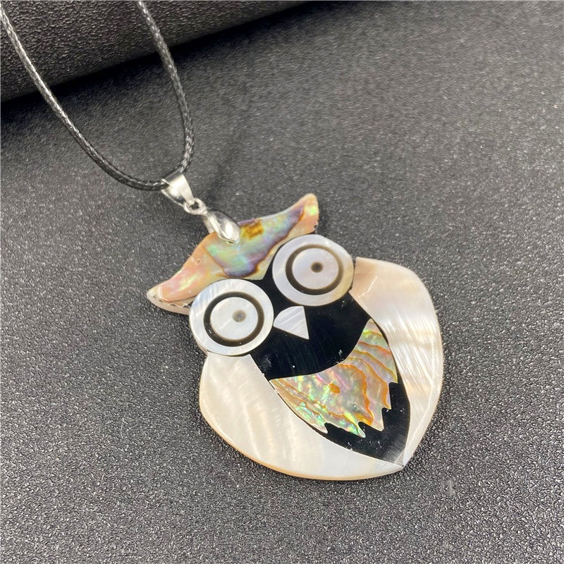 Shiny Abalone Shell Owl Creative Pendant Necklaces GEMROCKY-8-